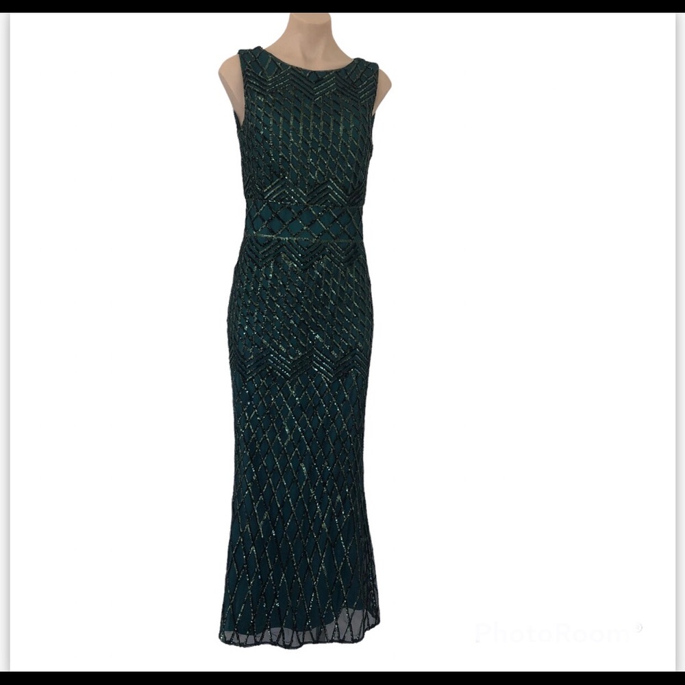 🌿 MEI MEI 🌿 green sequin sleeveless slight trumpet style formal dress size 8 - Picture 1 of 9